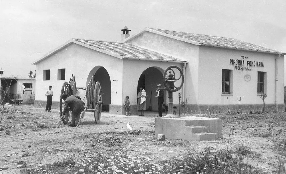 Fotografia storica del podere della Riforma Fondiaria nella piana di Scanzano Jonico